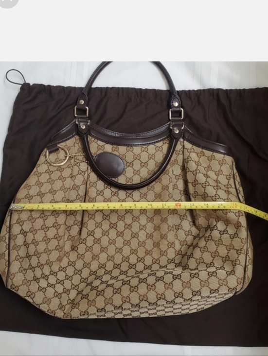 Authentic Gucci Beige GG Canvas Satchel with Brown Leather Trim - Picture 15 of 16